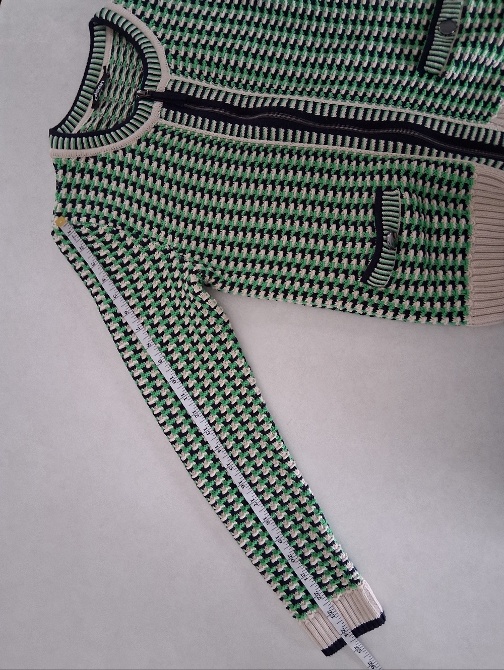 Olsen/ Henny/ Green, Navy, Cream, Knit Zip Cardigan/ Pocketed/ Size US S - Picture 12 of 14